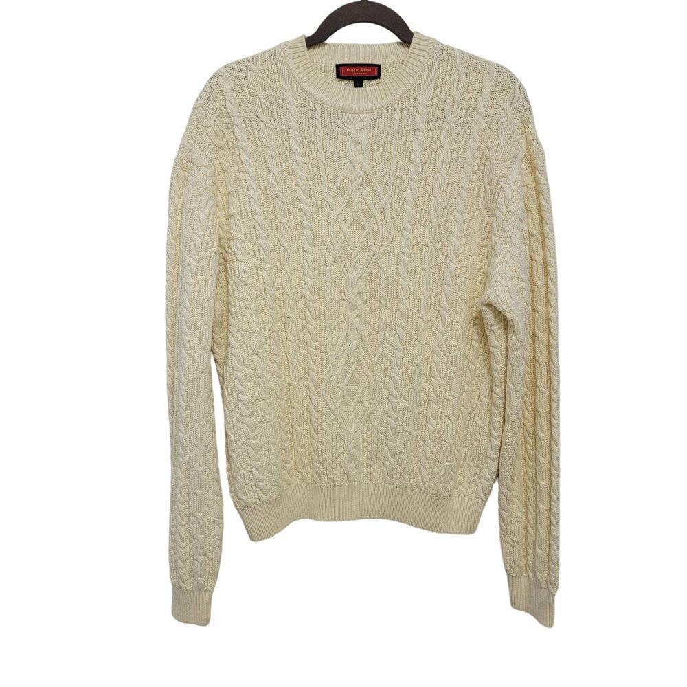 Austin Reed Medium Cable Knit Crewneck Sweater Cream Size M
